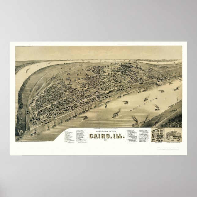Póster Cairo, IL Panoramic Map - 1888 (Frente)