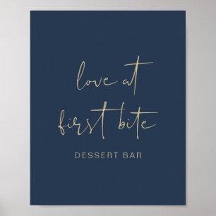 Póster CAITLIN Moderno Bar de postres azul y dorado de la