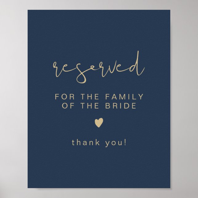 Póster CAITLIN Navy & Gold Reserved for Family of Bride  (Frente)