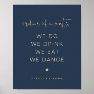 Póster CAITLIN Navy & Gold Wedding Order of Events Poster