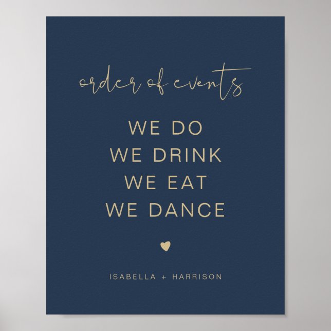 Póster CAITLIN Navy & Gold Wedding Order of Events Poster (Frente)