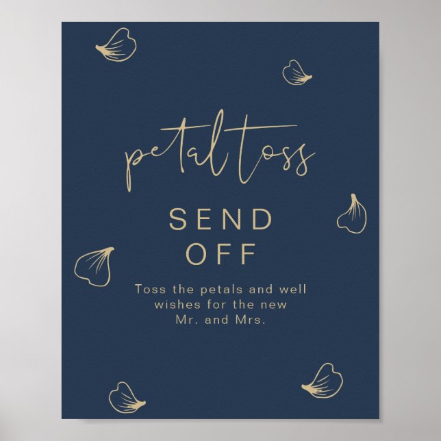 Póster CAITLIN Navy & Gold Wedding Petal Toss Send Off  (Frente)