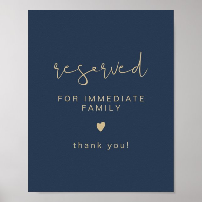 Póster CAITLIN Navy & Gold Wedding Reserved Seating Sign (Frente)
