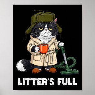 Póster Caja de Arena de Gato Divertida Parodia Café para