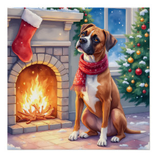 Póster Caja de Chimenea Festiva Arte de Navidad de Boxer