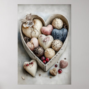 Póster Caja de chocolate con estampado de corazón vintage
