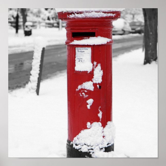 Póster Caja de correo rojo en la nieve (Frente)