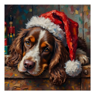 Póster Caja de juguetes navideños vintage con perro Cocke