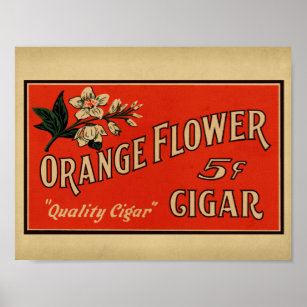 Póster Caja de puros de vintage de flores naranja