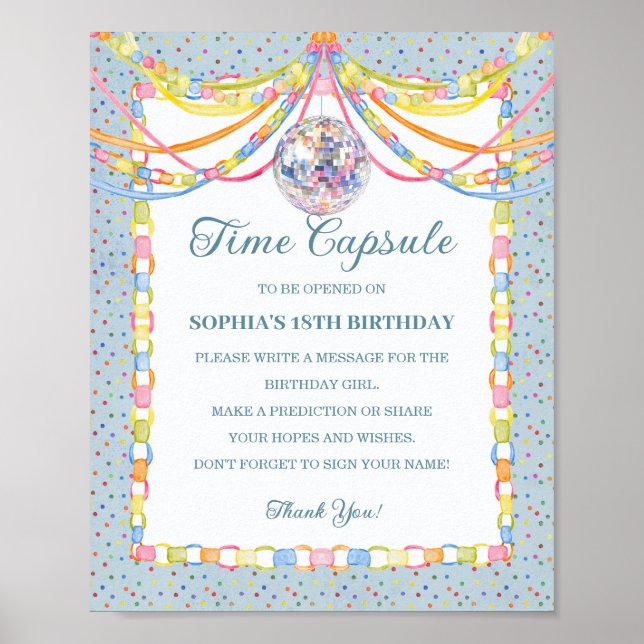 Póster Caja de recuerdos de cumpleaños con confeti Blue C (Frente)