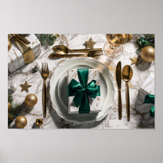 Póster Caja de regalo de Navidad con cinta verde sobre me