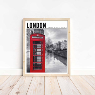 Póster Caja de Teléfono Roja Londres Fotografía en Blanco