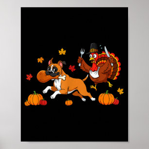 Póster Caja Divertida Perro Boxer Pavo Otoño Día de Acció