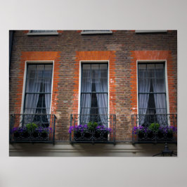 Póster Cajas de flores típicas de la ventana de Londres e
