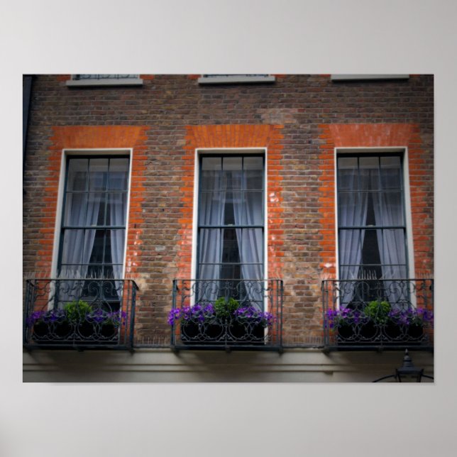 Póster Cajas de flores típicas de la ventana de Londres e (Frente)