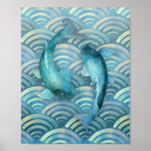 Póster Cajas de peces azules dorados