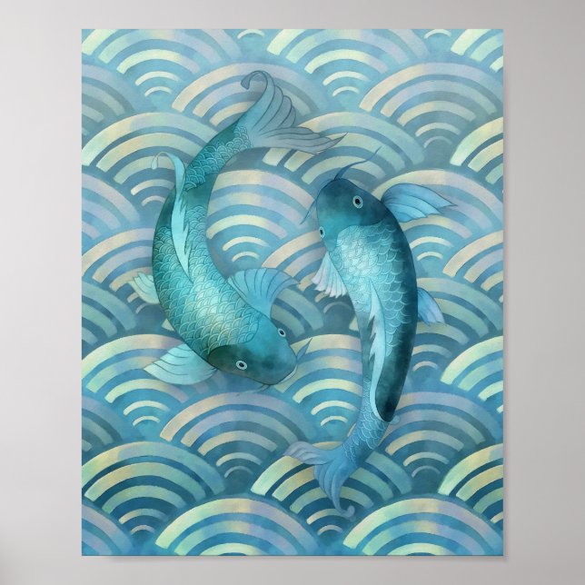 Póster Cajas de peces azules dorados (Frente)