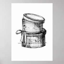 Póster Cajas de sombreros Boceto de moda