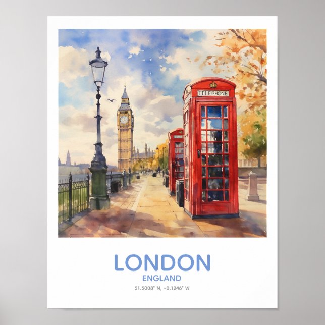 Póster Cajas de teléfonos rojos y Big Ben - Londres, Ingl (Frente)
