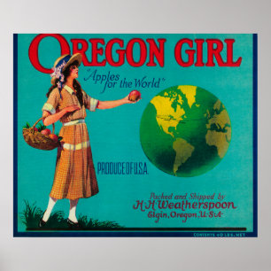 Póster Cajón LabelElgin de Apple del chica de Oregon, O