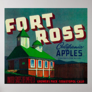 Póster Cajón LabelSebastopol, CA de Ross Apple del fuerte