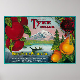 Póster Cajón LabelWA de la pera de Tyee, O, y CA