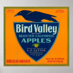 Póster Cajón LabelWatsonville, CA de Apple del valle del
