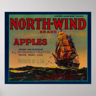 Póster Cajón LabelYakima, WA de Apple del viento del