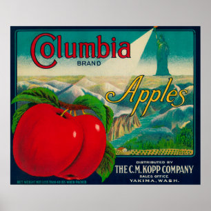 Póster Cajón LabelYakima, WA de Columbia Apple