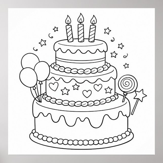 Póster Cake Birthday Party Coloring (Frente)