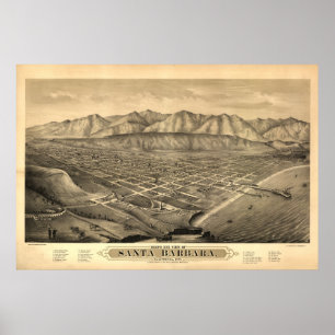 Póster Cal de Santa Barbara. Mapa Panorámico Antiguo de 1
