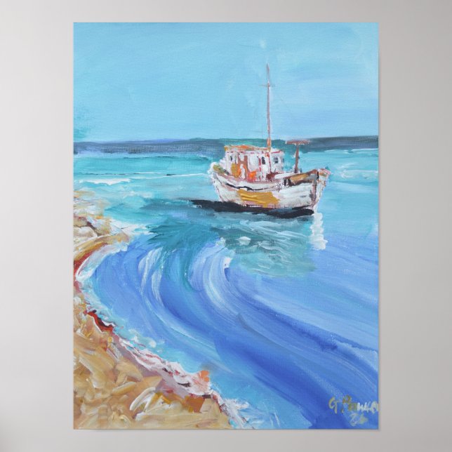 Póster Cala Encantadora de Barcos de Pesca (Frente)