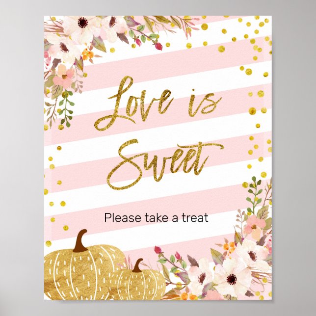 Póster Calabaza acuarela Amor es Rótulo dulce (Frente)