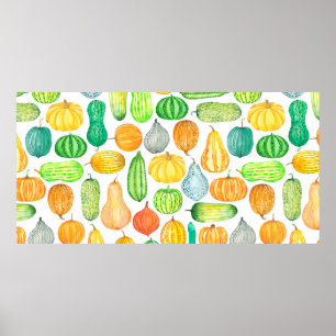 Póster Calabaza acuarela, calabazas sin soldadura
