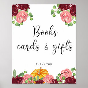 Póster Calabaza acuarela libros de flores tarjetas y rega