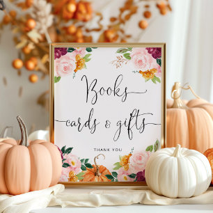 Póster Calabaza acuarela libros de flores tarjetas y rega