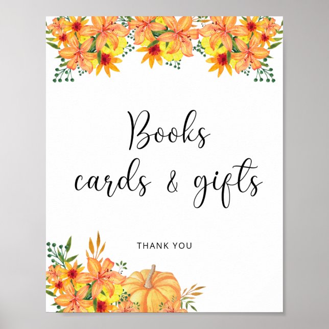 Póster Calabaza acuarela libros de flores tarjetas y rega (Frente)