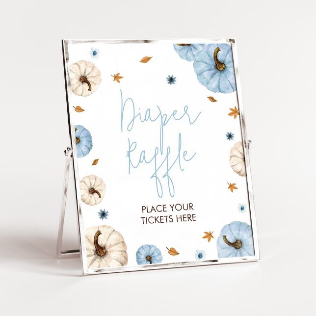 Póster Calabaza azul Baby Shower Diaper Raffle (Boy A Little Pumpkin Baby Shower Diaper Raffle Sign)