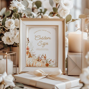 Póster Calabaza beige y Rótulos de mesa de Baby Shower co
