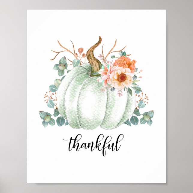 Póster calabaza blanca Gracias (Frente)
