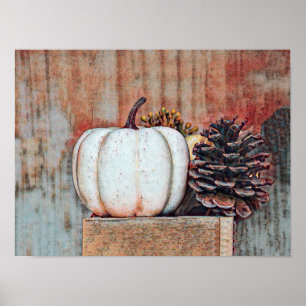 Póster Calabaza Blanca Otoño Rústico Campo Granjero