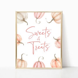 Póster Calabaza blanca rosa Cae Dulces y Trata Rótulo