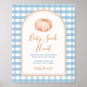 Póster Calabaza Boho Azul Gingham Caza de Pescado
