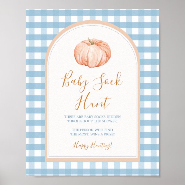 Póster Calabaza Boho Azul Gingham Caza de Pescado (Frente)