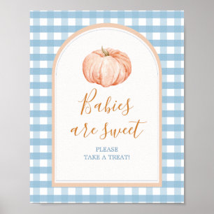 Póster Calabaza Boho Blue Gingham Los bebés son un Rótulo