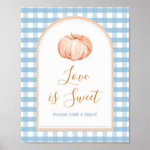 Póster Calabaza Boho Blue Gingham Love es un Rótulo dulce
