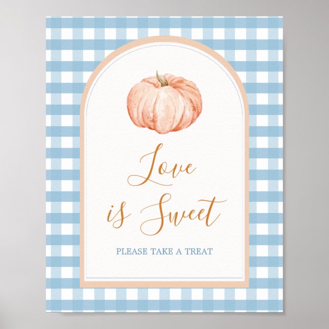 Póster Calabaza Boho Blue Gingham Love es un Rótulo dulce (Frente)