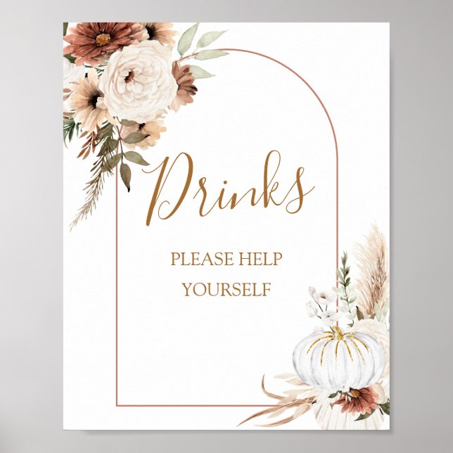 Póster Calabaza Boho Rústico Cae Enamorado Bebe Rótulo (Frente)