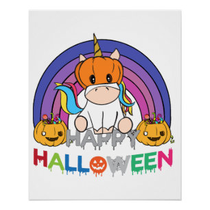 Póster Calabaza Cabeza de Unicornio para Halloween