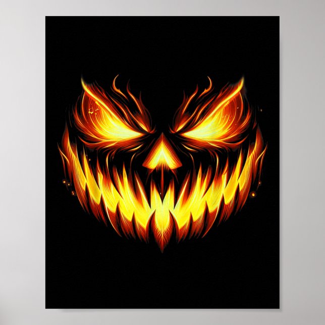 Póster Calabaza Cara de Halloween Jack O Lantern Tallada  (Frente)